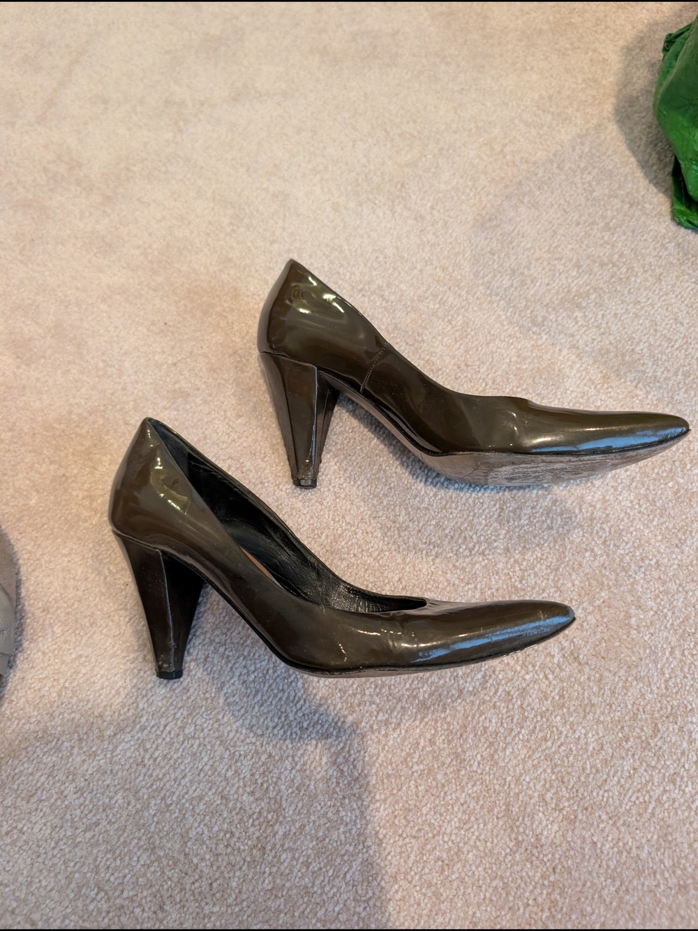 Classic Pointed-Toe Patent Pump in Dark Brown